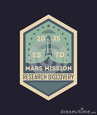 Mars scientific mission vintage isolated label Vector Illustration