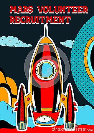 Mars space volunteer recruitment banner and poster Vector Illustration