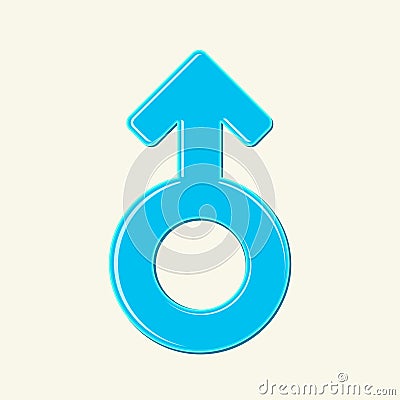 The Mars symbol. Male sign. Isolated blue gender icon in cartoon style. Cute arrow. Vector Illustration