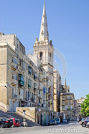 Marsamxett Street with St.Paul`s Anglican Pro-Cathedral Editorial Stock Photo