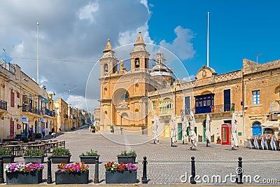 Marsaxlokk Parish Church and market square, Malta Editorial Stock Photo