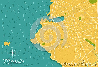 Marseille city road map illustration Vector Illustration