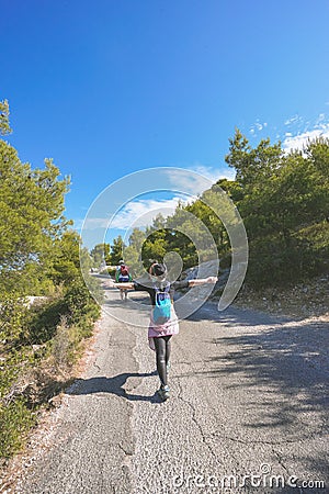Hikers are walking on the pathway to the national park of the calanques of Marseille, Provence region. There are very beaut Editorial Stock Photo