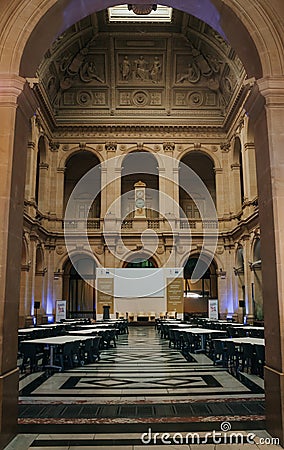 MARSEILLE, FRANCE - JUNE 22, 2016: Le palais de la Bourse, stock exchange neo-classical palace illuminated interior Editorial Stock Photo
