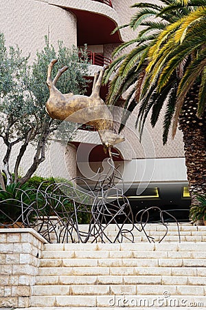 Sculpture deer inverted upside down in Marseille city Editorial Stock Photo