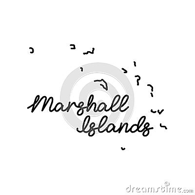 Marshall Islands outline map with the handwritten country name. Continuous line drawing of patriotic home sign Vector Illustration