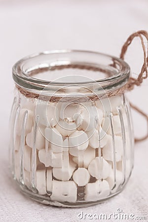 White Marshmallows in a glass mug , sweet snack Stock Photo