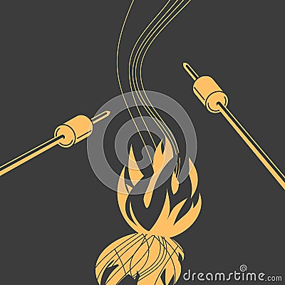 Marshmallow roasting hand drawn flat color vector Vector Illustration