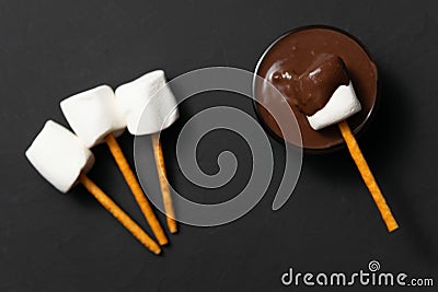 Marshmallows with chocolate in bowl Stock Photo