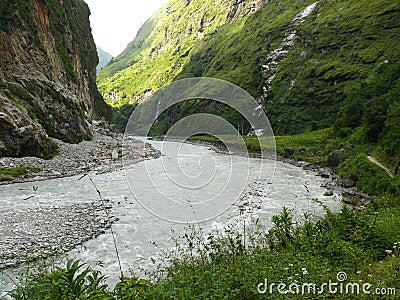 Marsyangdi River Near Tal Village, Nepal Stock Photo