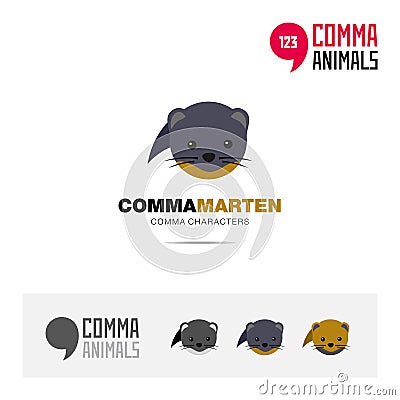 Marten animal concept icon set and modern brand identity logo template and app symbol based on comma sign Vector Illustration