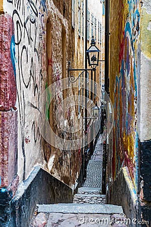 Marten Trotzigs grand narrowest street in Stockholm Sweden Editorial Stock Photo