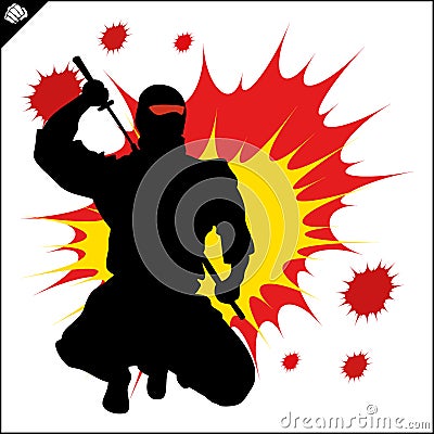 Japan ninja warrior colored simbol design. Karate emblem. Vector Illustration