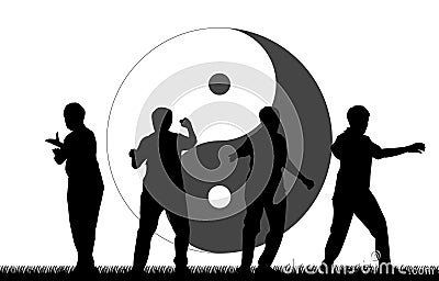 Martial Art Kung Fu Tai Chi Self Defense Exercise Fight Vector Illustration