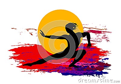 Martial arts background with red sun Vector Illustration