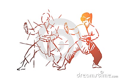 Martial, arts, fight, combat, training concept. Hand drawn isolated vector. Vector Illustration