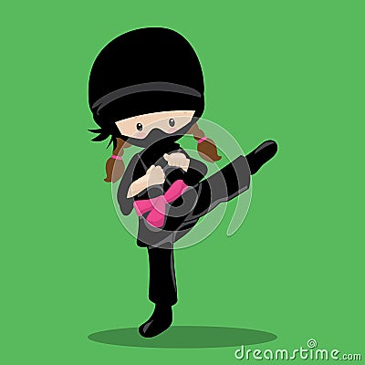 Martial arts girl right kick brown 07 Vector Illustration