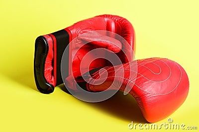 Martial arts and heavy weight sports with red boxing mittens Stock Photo