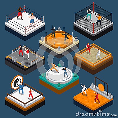 Martial Arts Isometric People Composition Vector Illustration