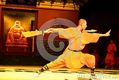 Martial arts show. Shaolin Monastery. Dengfeng county, Zhengzhou, Henan province. China Editorial Stock Photo
