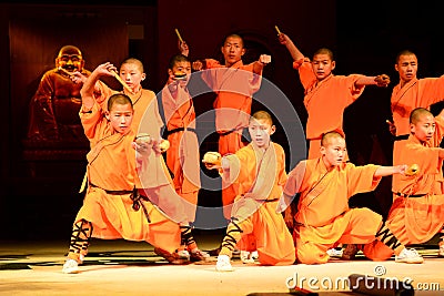 Martial arts show. Shaolin Monastery. Dengfeng county, Zhengzhou, Henan province. China Editorial Stock Photo