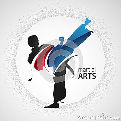 Martial arts strong kick silhouette Vector Illustration