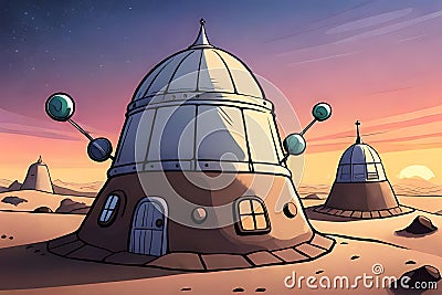 Martian colony, aliens. cartoon style Stock Photo