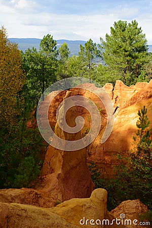 Martian colored ocher canyons in the Natural Regional Park of Luberon Editorial Stock Photo