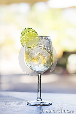 Martini bianco vermouth spritzer with lime Stock Photo