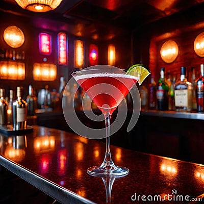 Martini cocktail drink in bar, psychadelic glowing aura light streaks Stock Photo