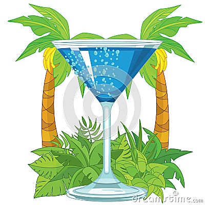 Summer Fresh Blue Jungle Cocktail Vector Illustration