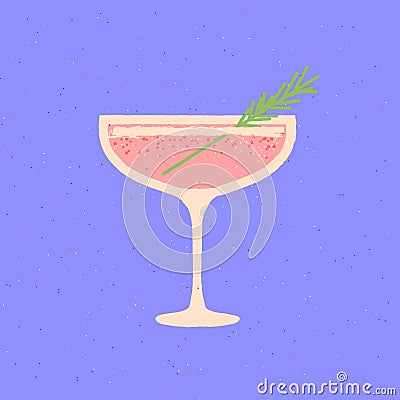 Martini dessert glass with rosemary. Flat vector illustration with texture Vector Illustration