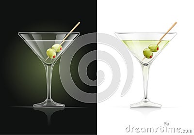 Martini glass. Cocktail with olive. Vector Illustration