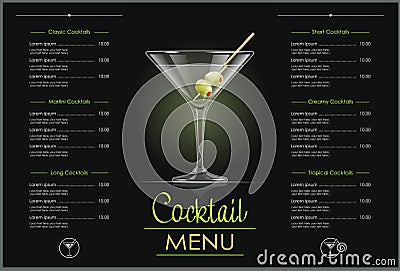 Martini glass. Cocktail menu design. Vector Illustration