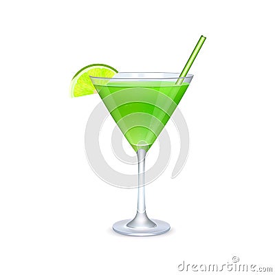 Martini glass with green cocktail Vector Illustration