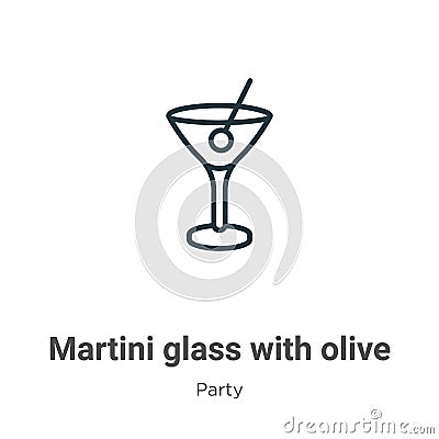 Martini glass with olive outline vector icon. Thin line black martini glass with olive icon, flat vector simple element Vector Illustration