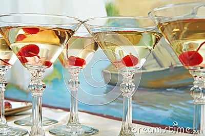 Martini glasses and cherries on holiday party Stock Photo