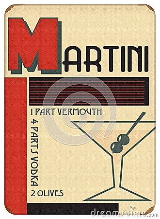 Martini Poster Art Deco Sytle Vintage Retro Party Editorial Stock Photo