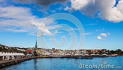 Martinique, Fort de France â€“ 2019. Large panoramic view of the waterfront along the city of Fort de France, Martinique Island Editorial Stock Photo