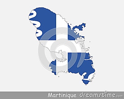 Martinique Map Flag. Map of Martinique with flag isolated on white background. Overseas department, region and single territorial Vector Illustration