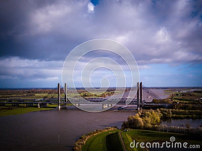 Martinus Nijhoff Bridge and river Waal near Zaltbommel Stock Photo