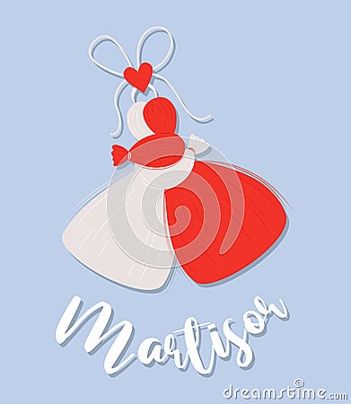Martisor. Red and white accessory talisman Martenitsa. Baba Marta Day, Traditional holiday in Romania and Moldova Vector Illustration