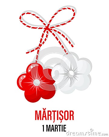 Martisor, red and white symbol of spring. Traditional spring holiday in Romania and Moldova. March 1. Holiday card, banner Vector Illustration