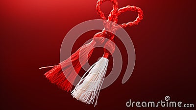 Martisor, red and white, yarn floss thread, holiday of welcoming spring in Moldova and Romania, celebrated on March Stock Photo