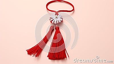 Martisor, red and white, yarn floss thread, holiday of welcoming spring in Moldova and Romania, celebrated on March Stock Photo