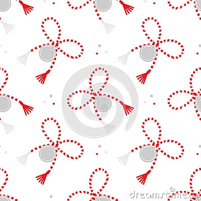 Martisor talismans, gifts, traditional accessories and dots vector seamless pattern background for Martisor holiday celebration. Vector Illustration