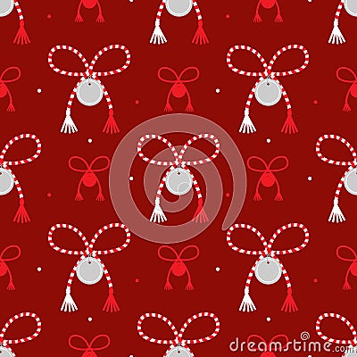 Martisor talismans, gifts, traditional accessories and dots vector seamless pattern background for Martisor holiday celebration Vector Illustration