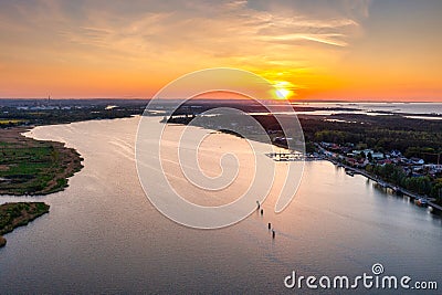 Martwa Wisla river by the Baltic Sea at sunset, Sobieszewo. Poland Editorial Stock Photo