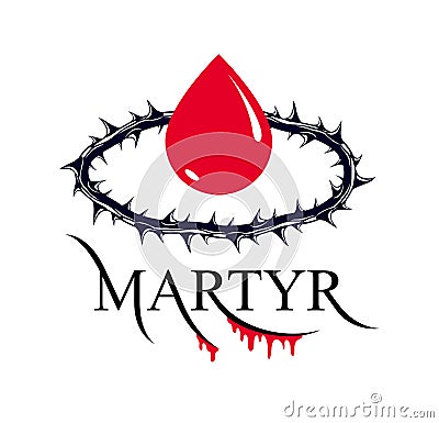Martyr vector concept logo or sign, Christian religion and faith saint person, martyrdom blackthorn thorn wreath crown, Jesus Vector Illustration