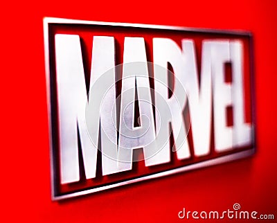 Marvel logo on the screen Editorial Stock Photo
